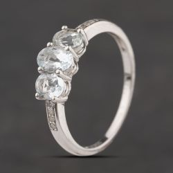 Second Hand Sterling Silver Aquamarine & Diamond Shoulder Set Three Stone Ring 41251666
