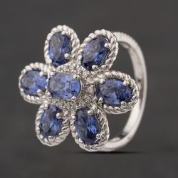 Second Hand Sterling Silver Tanzanite Cubic Zirconia & White Cubic Zirconia Large Flower Cluster Ring 41251667