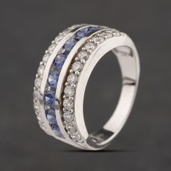 Second Hand Sterling Silver Tanzanite Cubic Zirconia & White Cubic Zirconia Three Row Ring 41251668