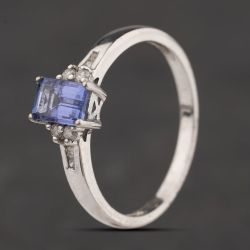 Second Hand Sterling Silver Sapphire & White Topaz Shoulder Set Dress Ring 41251669