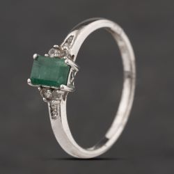 Second Hand Sterling Silver Emerald & White Topaz Shoulder Set Dress Ring 41251672