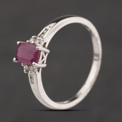 Second Hand Sterling Silver Rubellite & White Topaz Shoulder Set Dress Ring 41251675