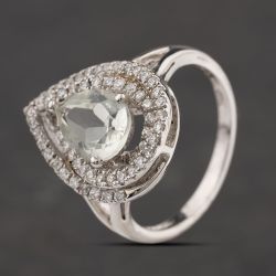 Second Hand Sterling Silver Green Amethyst & Cubic Zirconia Cluster Ring 41251677