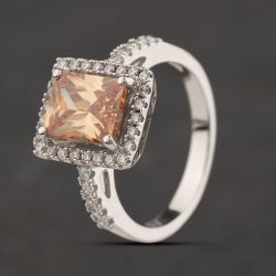 Second Hand Sterling Silver Champagne & White Cubic Zirconia Cluster Ring 41251678