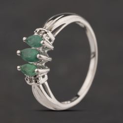 Second Hand Sterling Silver Emerald & White Topaz Shoulder Set Dress Ring 41251679