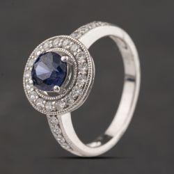 Second Hand Sterling Silver Blue & White Cubic Zirconia Halo Cluster Ring 41251683