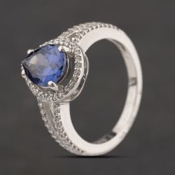 Second Hand Sterling Silver Blue & White Cubic Zirconia Cluster Ring 41251685