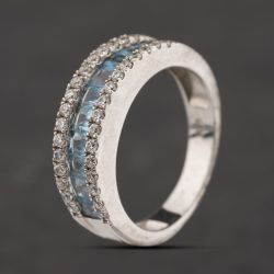 Second Hand Sterling Silver Blue & White Cubic Zirconia Three Row Ring 41251689