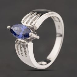 Second Hand Sterling Silver Tanzanite & White Cubic Zirconia Marquise Shape Dress Ring 41251691