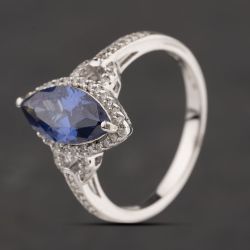 Second Hand Sterling Silver Purple & White Cubic Zirconia Marquise Shape Cluster Ring 41251692