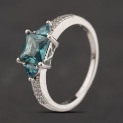 Second Hand Sterling Silver Turquoise & White Cubic Zirconia Dress Ring 41251696