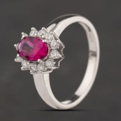 Second Hand Sterling Silver Pink Synthetic Ruby & White Cubic Zirconia Oval Cluster Ring 41251698