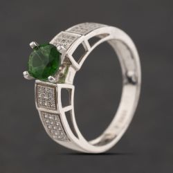 Second Hand Sterling Silver Green Glass & White Cubic Zirconia Shoulder Set Dress Ring 41251704