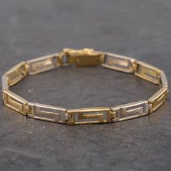 Second Hand 18ct Two Colour Gold Greek Key 7 Inch Chain Bracelet 41281217