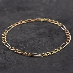Second Hand 9ct Three Colour Gold Three Plus One 8.5 Inch Figaro Chain Bracelet 41281278