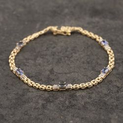 Second Hand 14ct Yellow Gold Sapphire & Diamond Set 7 Inch Bracelet 41281430