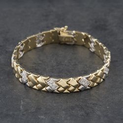 Second Hand 14ct Two Colour Gold Cubic Zirconia Set Woven Link 7.5 Inch Bracelet 41281450