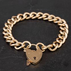 Second Hand 9ct Yellow Gold 7.5 Inch Padlock Open Curb Bracelet 4128146