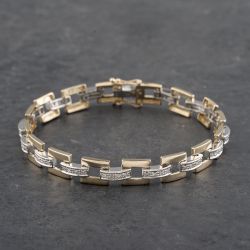 Second Hand 9ct Two Colour Gold 0.33ct Diamond Set 7 Inch Bar Bracelet 41281480