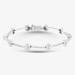 Second Hand 14ct White Gold 1.85ct Diamond Set Cluster & Bar 7 Inch Bracelet 41281482