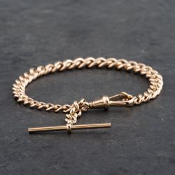 Second Hand 9ct Rose Gold Graduated T Bar 7.5 Inch Curb Chain Bracelet 41281490