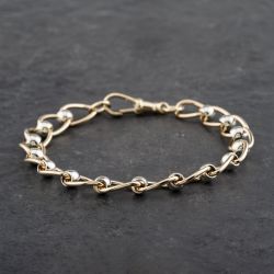 Second Hand 9ct Two Colour Gold Roller Ball 8 Inch Chain Bracelet 41281494