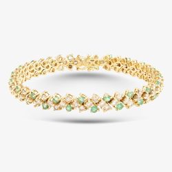 Second Hand 18ct Yellow Gold 1.70ct Emerald & 4.50ct Brilliant Cut Diamond 3 Row 7 Inch Bracelet 41281517