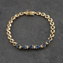 Second Hand 9ct Yellow Gold Sapphire & 0.20ct Diamond Set 7 Inch Bracelet 41281529
