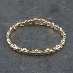 Second Hand 9ct Three Colour Gold Brick Style 7.25 Inch Chain Bracelet 41281551