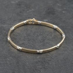 Second Hand 9ct Two Colour Gold 7 Inch Bar Chain Bracelet 41281552