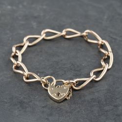 Second Hand Vintage 9ct Rose Gold Padlock & Safety Chain 7 Inch Curb Chain Bracelet 41281559