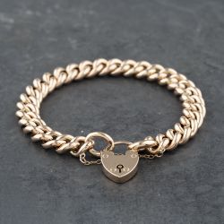 Second Hand Vintage Rose Gold Padlock & Safety Chain 7 Inch Curb Chain Bracelet 41281561
