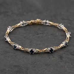 Second Hand 18ct Two Colour Gold Sapphire & 0.33ct Diamond Set 7.5 Inch Bracelet 41281585