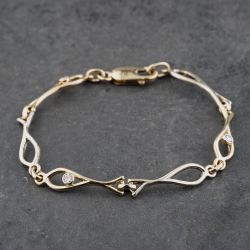 Second Hand 9ct Two Colour Gold 0.20ct Brilliant Cut Diamond Fish Link Design 7.5 Inch Chain Bracelet 41281602