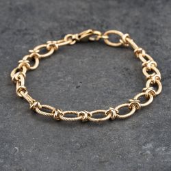 Second Hand 9ct Yellow Gold Oval Rope Edged 7.25 Inch Belcher Chain Bracelet 41281604