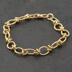 Second Hand 18ct Yellow Gold Oval Rope Patterned Link 8 Inch Chain Bracelet 41281607