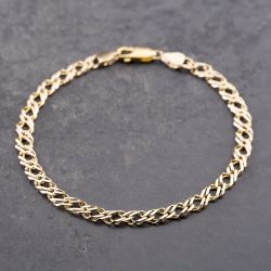 Second Hand 9ct Yellow Gold Double Link 7.5 Inch Curb Chain Bracelet 41281608