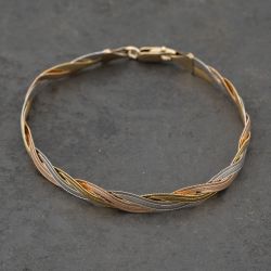 Second Hand 9ct Three Colour Gold Plaited 7.5 Inch Herringbone Chain Bracelet 41281609