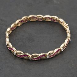 Second Hand 14ct Yellow Gold Ruby & 0.25ct Diamond Articulating Infinity Link 7 Inch Bracelet 41281611
