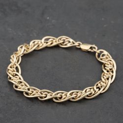 Second Hand 9ct Yellow Gold Triple Link Rope Textured 8.5 Inch Curb Chain Bracelet 41281618