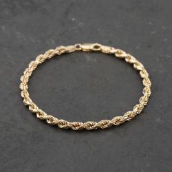 Second Hand 9ct Yellow Gold Solid 7.5 Inch Rope Chain Bracelet 41281621