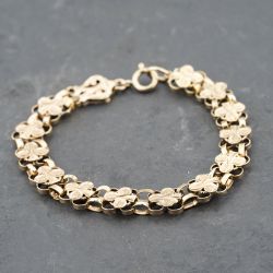 Second Hand Vintage Yellow Gold Double Row Clover Design 8 Inch Bracelet 41281632