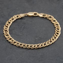 Second Hand 9ct Yellow Gold Double 7.5 Inch Curb Chain Bracelet 41281642