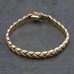 Second Hand 9ct Yellow Gold Embossed 7.5 Inch Herringbone Chain Bracelet 41281643