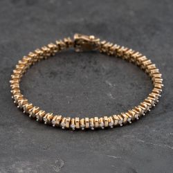 Second Hand 9ct Yellow Gold Diamond 7 Inch Tennis Bracelet 41281654