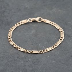 Second Hand 9ct Yellow Gold 2+1 Fancy Link 7.5 Inch Figaro Chain Bracelet 41281661