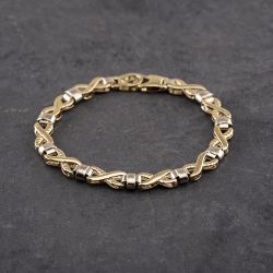 Second Hand 9ct Two Colour Gold Textured And Polished Infinity Link 7.5 Inch Chain Bracelet 41281662