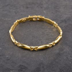 Second Hand 9ct Yellow Gold Cross And Bar Link 7.5 Inch Chain Bracelet 41281663