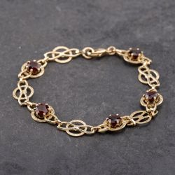 Second Hand 9ct Yellow Gold Garnet Patterned 7.5 Inch Bracelet 41281670