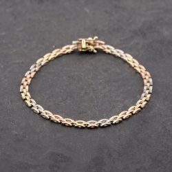 Second Hand 9ct Three Colour Gold Brick 7.5 Inch Chain Bracelet 41281676